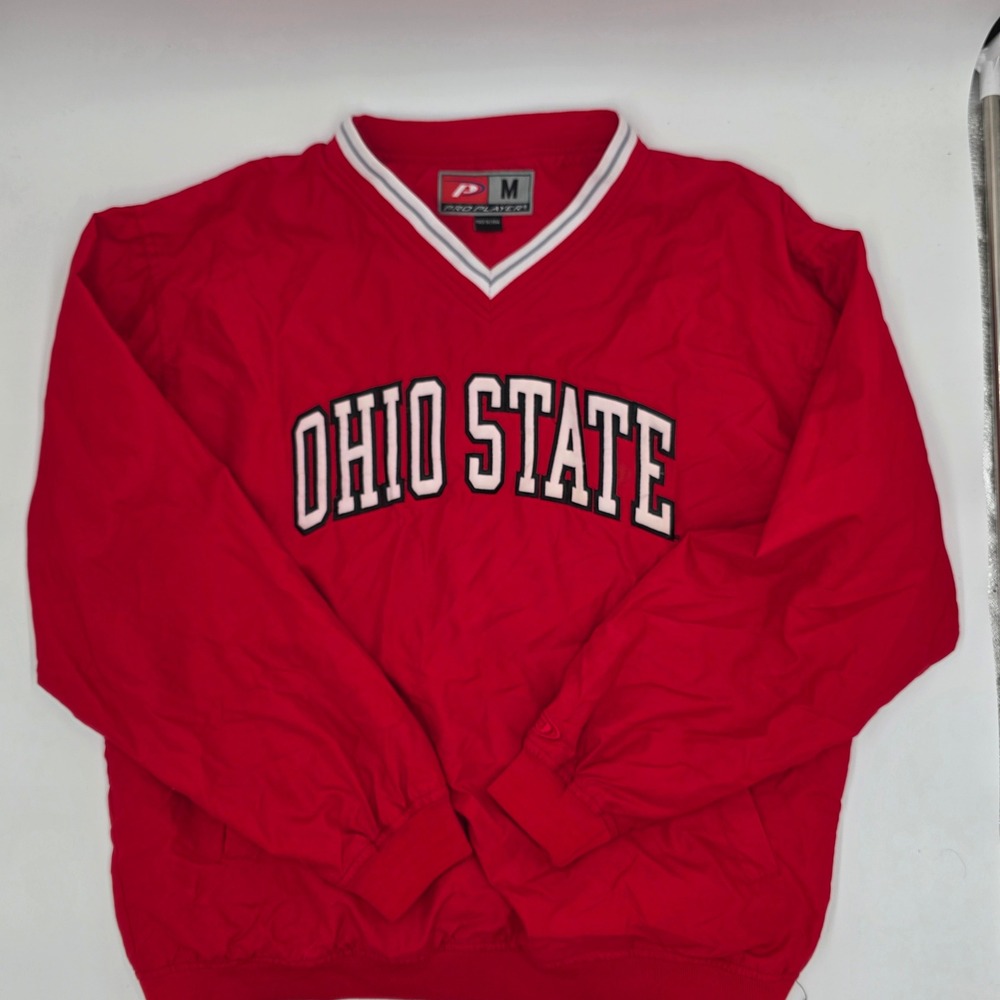 Vintage Pro Player Ohio State Buckeyes V-Neck Windbreaker Pullover Red Mens M